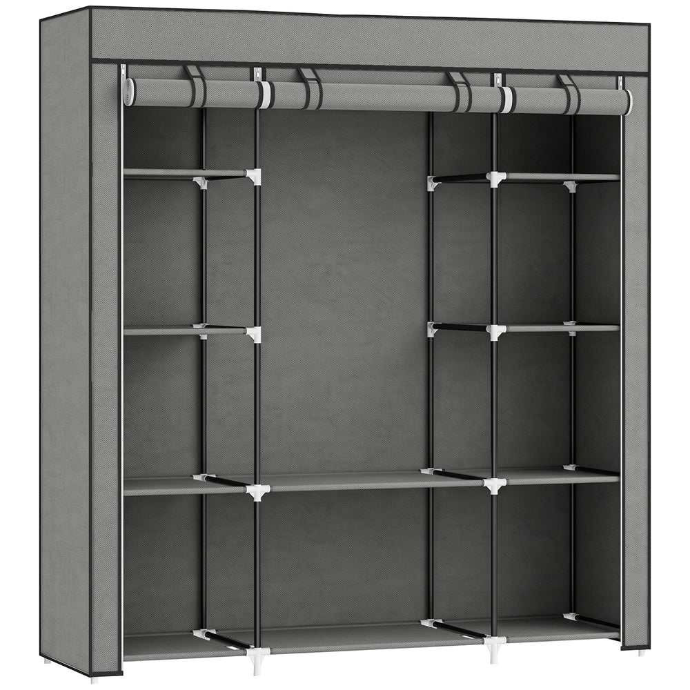 HOMCOM Clothes Storage Organiser with Hanging Rail, Shelves, Portable Wardrobe, Foldable Fabric Wardrobe, Dark Grey