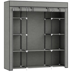 HOMCOM Clothes Storage Organiser with Hanging Rail, Shelves, Portable Wardrobe, Foldable Fabric Wardrobe, Dark Grey