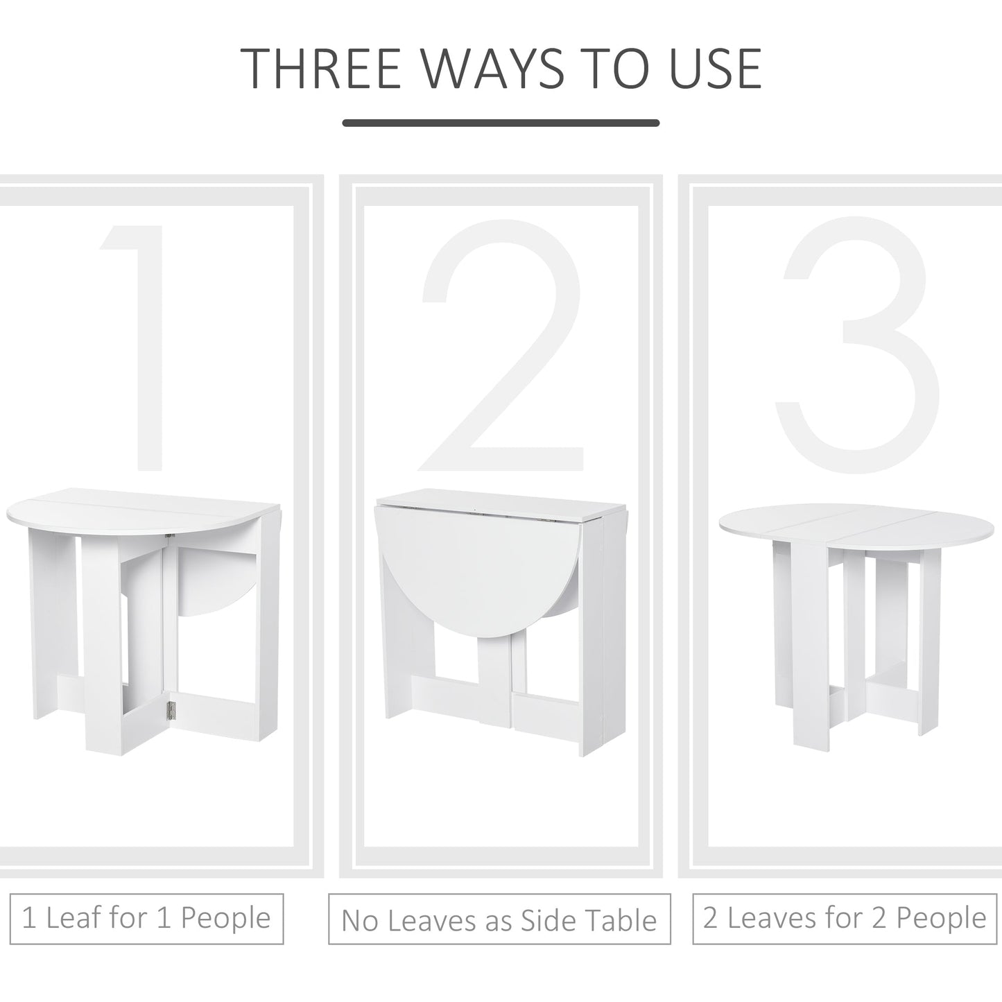 HOMCOM Space-saving Drop Leaf Table, Folding Dining Table for Small Space, Kitchen, Dining Room, White