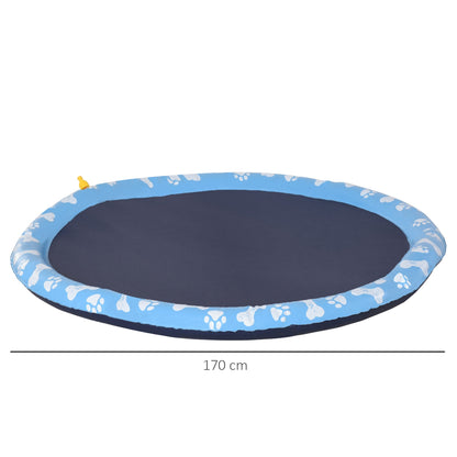 PawHut Dog Splash Pad, Pet Sprinkler Mat, Non-Slip Dog Paddling Pool, Foldable Outdoor Sprinkler and Splash Mat Water Play for Garden, Patio, Summer Fun, 170 cm