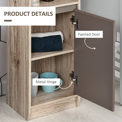 HOMCOM Narrow Bathroom Cabinet, Slim Bathroom Storage Unit with Open Compartment, Freestanding Storage Cupboard with Adjustable Shelves for Small Spaces, 30 x 24 x 170 cm, Grey and Oak