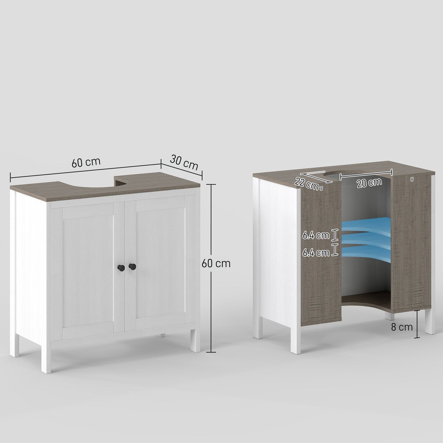 kleankin Modern Bathroom Sink Cabinet, Floor Standing Under Sink Cabinet, Freestanding Storage Cupboard with Adjustable Shelf, Double Doors, Antique White