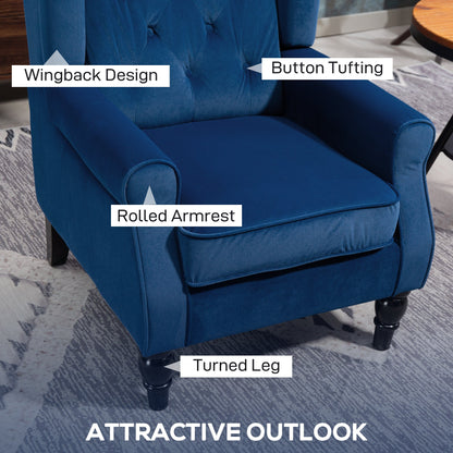 HOMCOM Wingback Accent Chair, Retro Upholstered Button Tufted Occasional Chair for Living Room and Bedroom, Blue