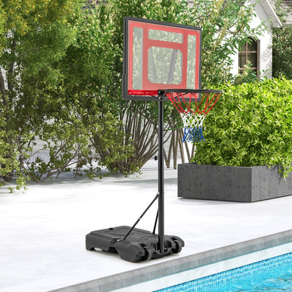 Swimming Pool Basketball Hoop Adjustable with Fillable Base and Wheels-Red