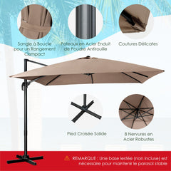 Patio umbrella with 3 tilt settings for gardens, terraces, 300 x 300 x 273 cm, coffee brown
