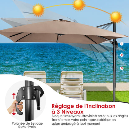 Patio umbrella with 3 tilt settings for gardens, terraces, 300 x 300 x 273 cm, coffee brown