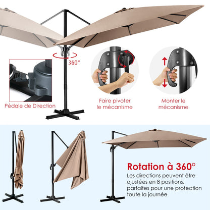 Patio umbrella with 3 tilt settings for gardens, terraces, 300 x 300 x 273 cm, coffee brown