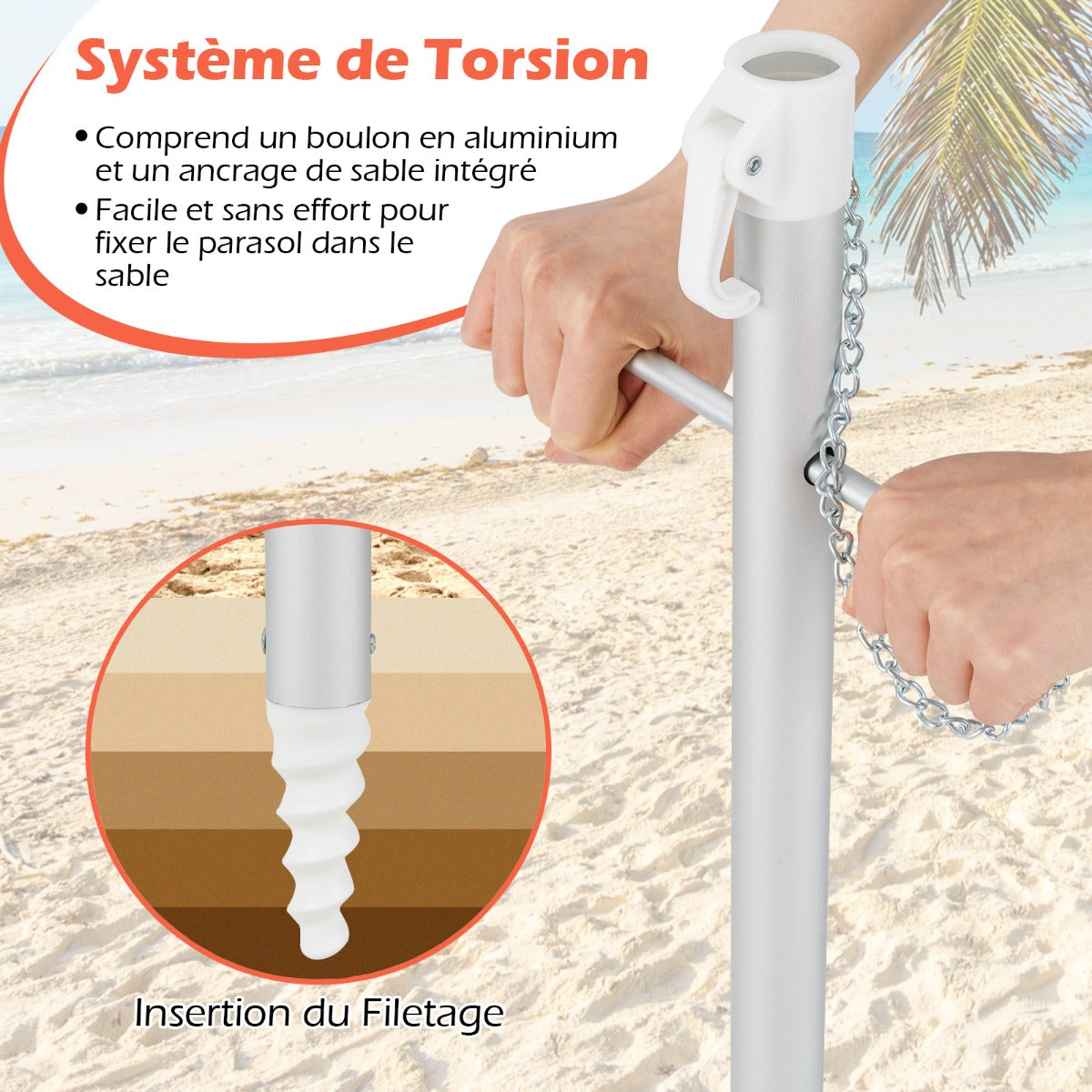 198cm Beach Umbrella with Push Button Tilt Sand Anchor Carry Bag Windproof Sun Shelter Yellow