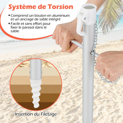 198cm Beach Umbrella with Push Button Tilt Sand Anchor Carry Bag Windproof Sun Shelter Yellow