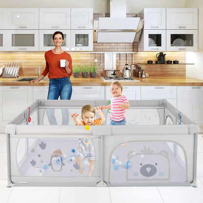 Baby Playpen with 50 Balls & 2 Doors & Breathable Net & Zipper Penguins