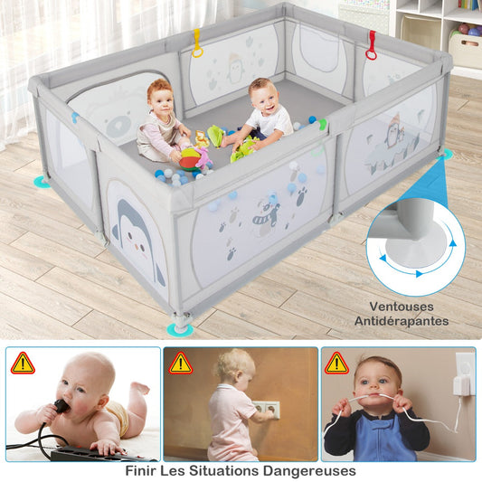 Baby Playpen with 50 Balls & 2 Doors & Breathable Net & Zipper Penguins