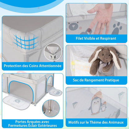 Baby Playpen with 50 Balls & 2 Doors & Breathable Net & Zipper Penguins