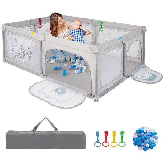 Baby Playpen with 50 Balls & 2 Doors & Breathable Net & Zipper Penguins