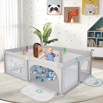 Baby Playpen with 50 Balls & 2 Doors & Breathable Net & Zipper Penguins