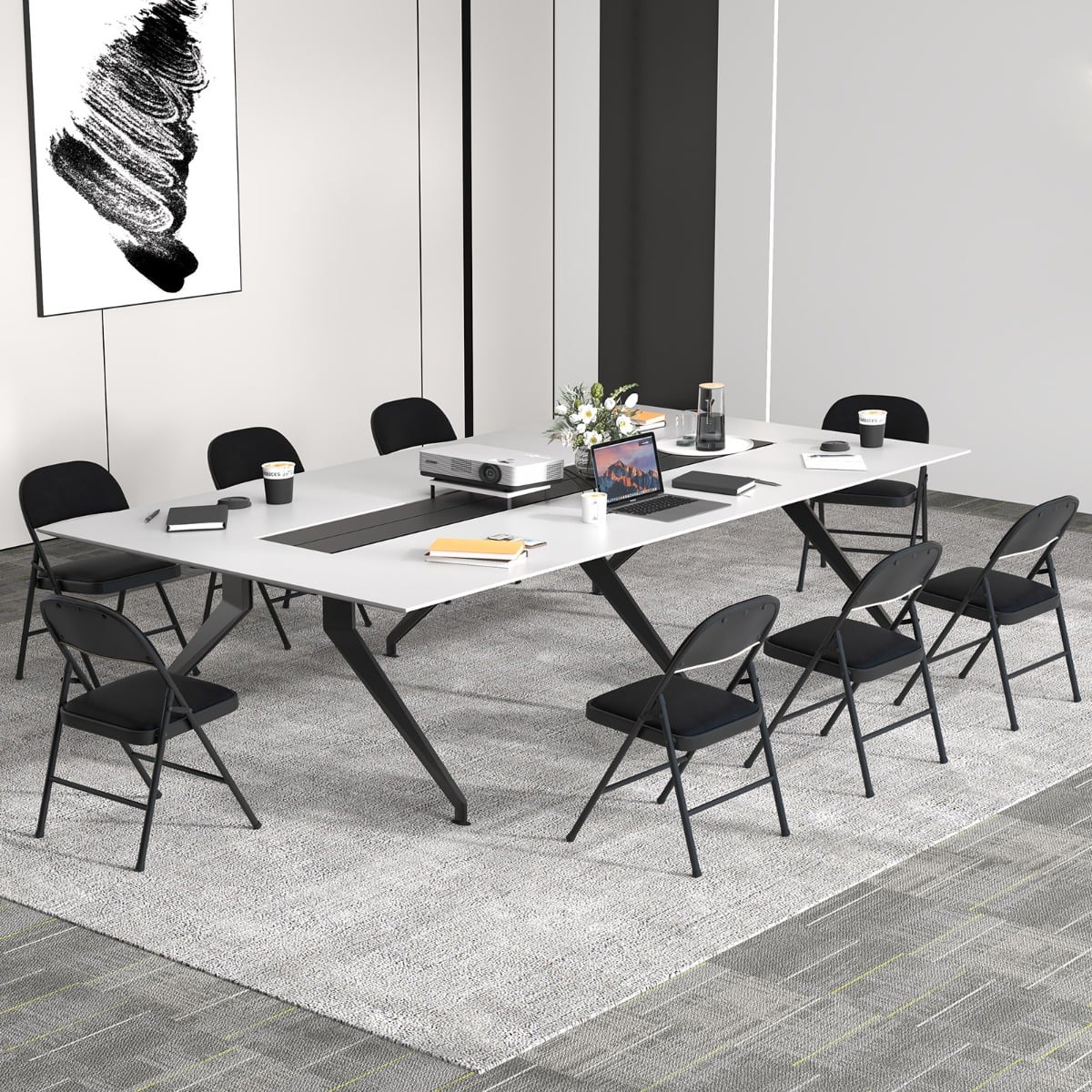 Set of 2 Folding Padded Party PVC Leather Stackable Chairs-Black