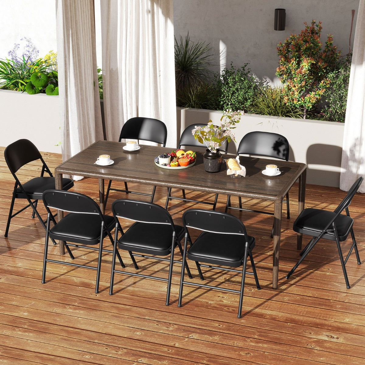 Set of 2 Folding Padded Party PVC Leather Stackable Chairs-Black