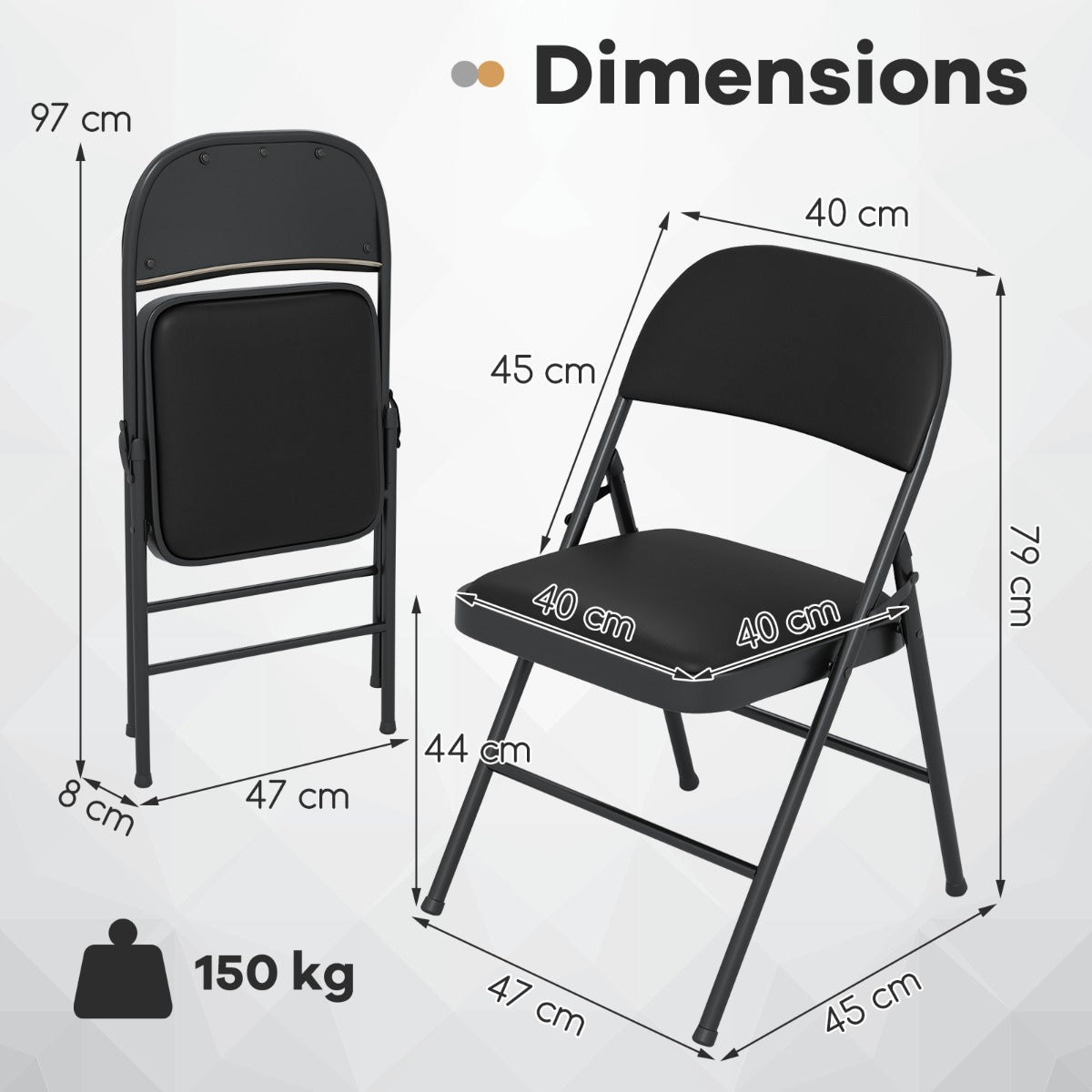 Set of 2 Folding Padded Party PVC Leather Stackable Chairs-Black