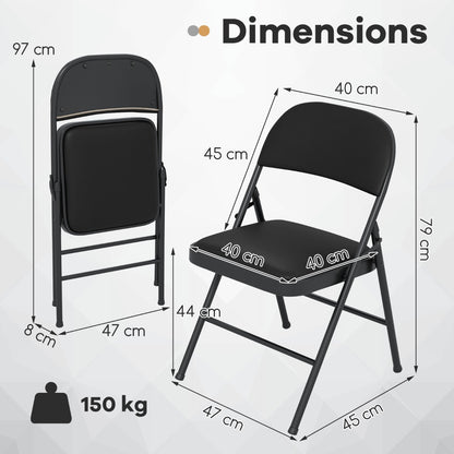 Set of 2 Folding Padded Party PVC Leather Stackable Chairs-Black