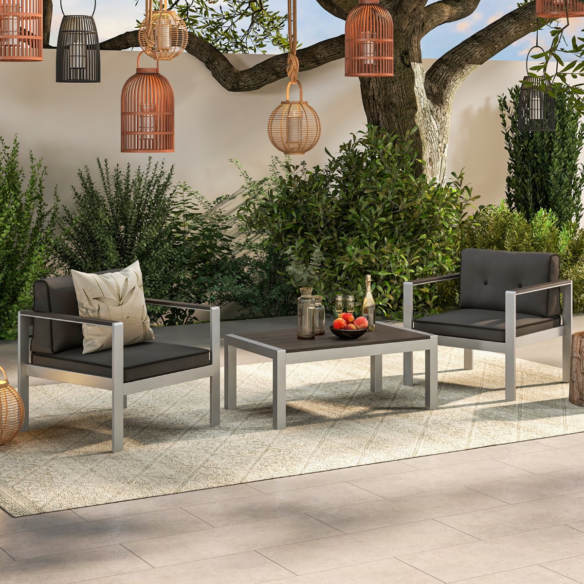 Patio Aluminum Armchair with Cushions Outdoor Sofa Chair Set of 2-Grey