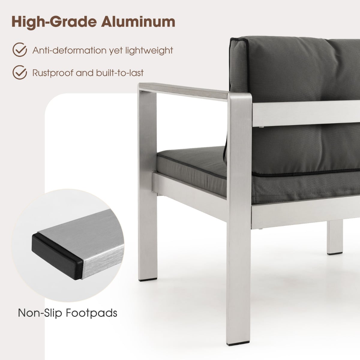 Patio Aluminum Armchair with Cushions Outdoor Sofa Chair Set of 2-Grey