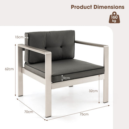 Patio Aluminum Armchair with Cushions Outdoor Sofa Chair Set of 2-Grey