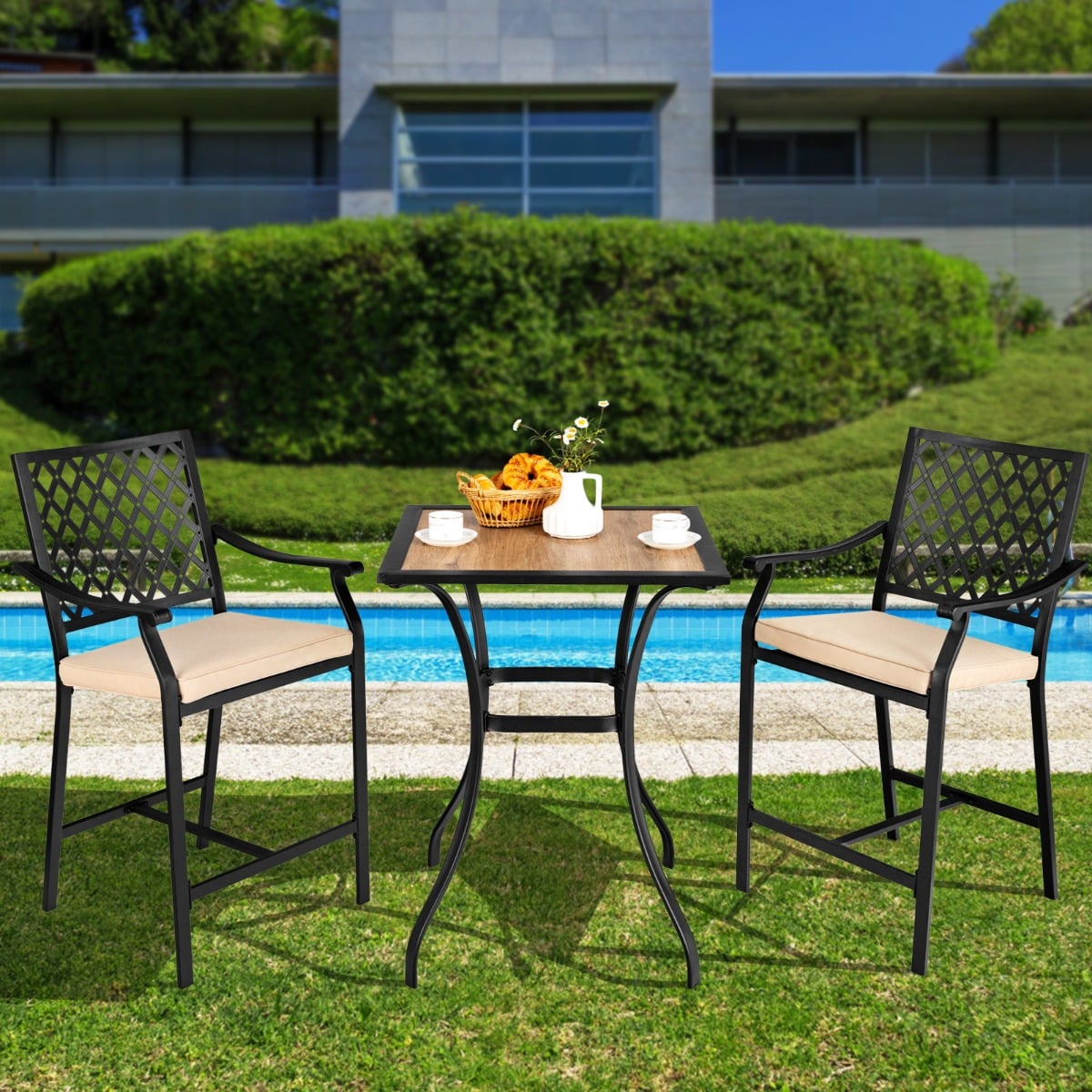 Patio Bar Stools Set of 2 Outdoor Bar Height Chairs