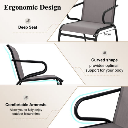 Patio Chairs Set of 2 with Breathable Fabric and Metal Frame-Grey