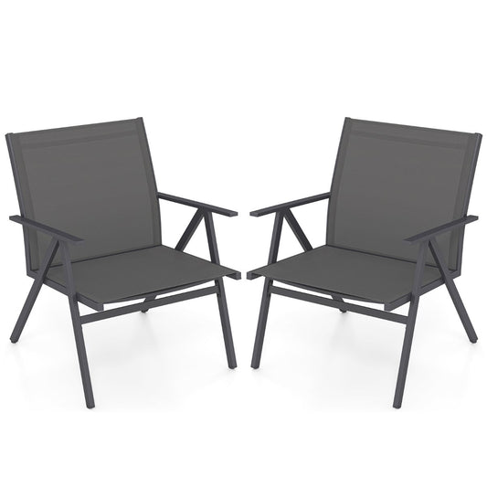 Patio Chairs Set of 2 with Breathable Mesh Fabric and Metal Frame-Grey