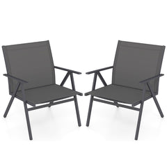 Patio Chairs Set of 2 with Breathable Mesh Fabric and Metal Frame-Grey