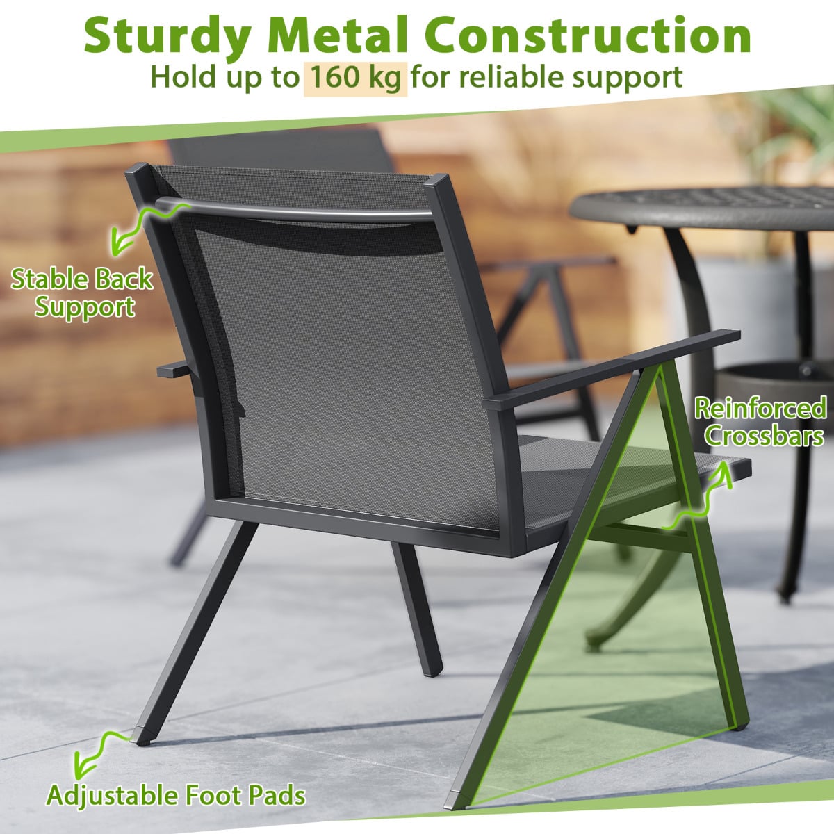 Patio Chairs Set of 2 with Breathable Mesh Fabric and Metal Frame-Grey