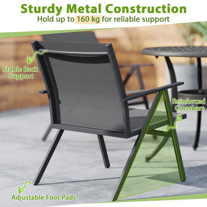 Patio Chairs Set of 2 with Breathable Mesh Fabric and Metal Frame-Grey