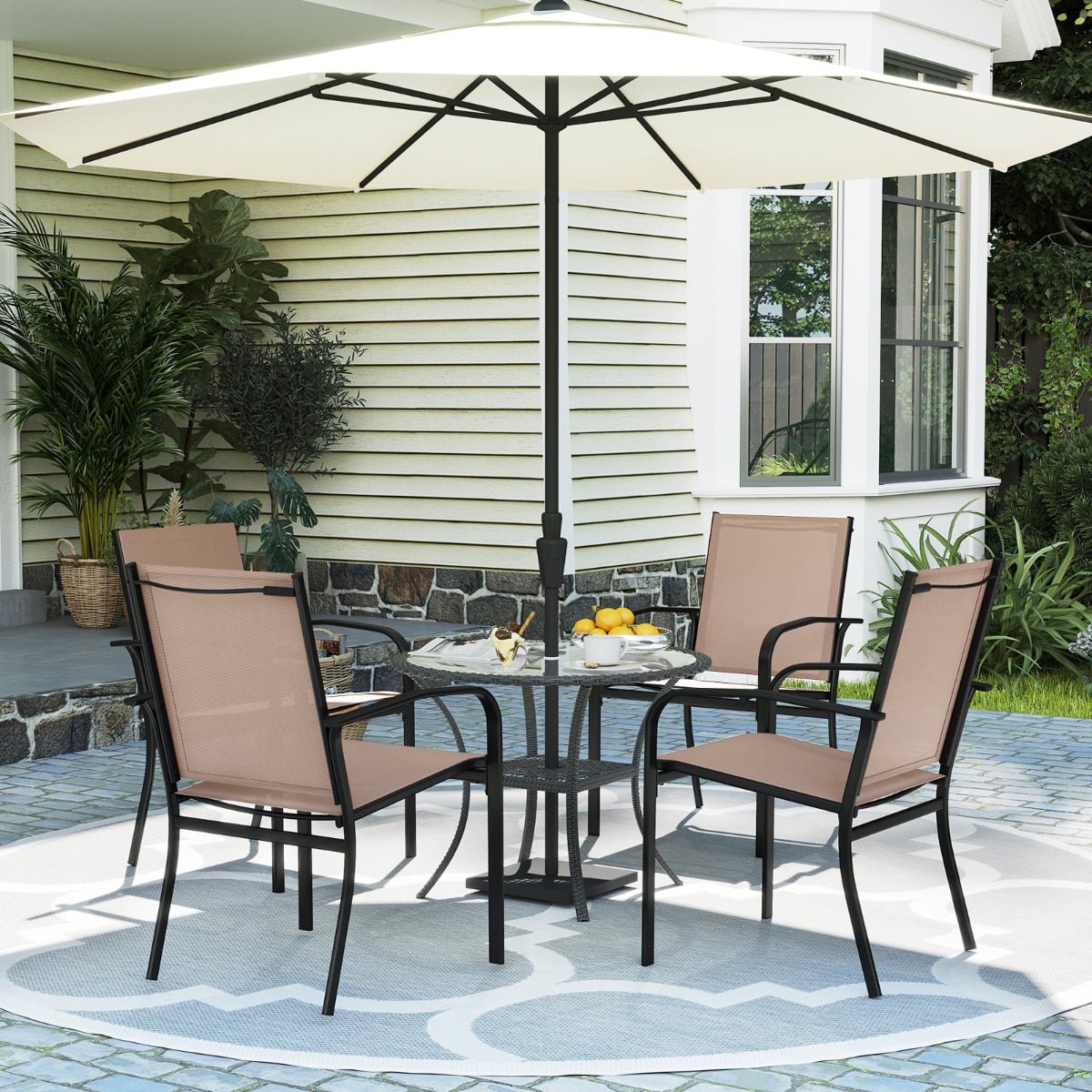Patio Dining Chair Set of 2 with Breathable Backrest and Seat-Coffee