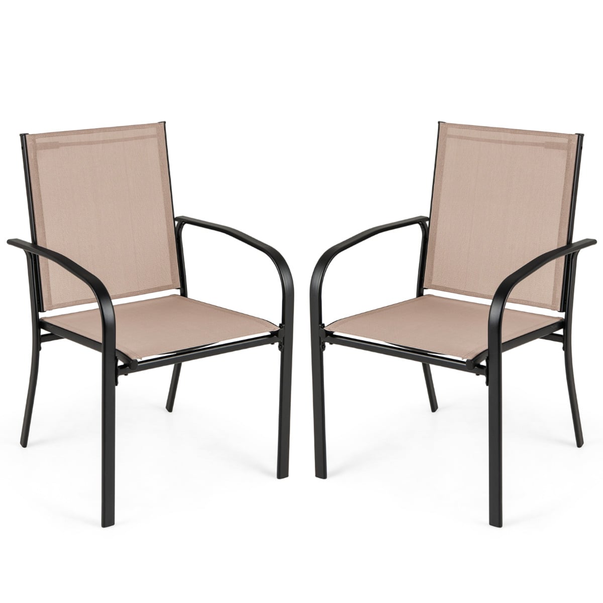 Patio Dining Chair Set of 2 with Breathable Backrest and Seat-Coffee