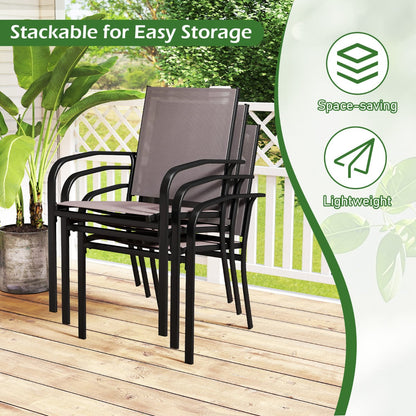 Patio Dining Chair Set of 2 with Breathable Backrest and Seat-Grey
