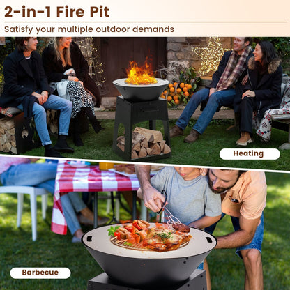 Heavy Duty Fire Pit With firewood rack and Fire Poker-Black