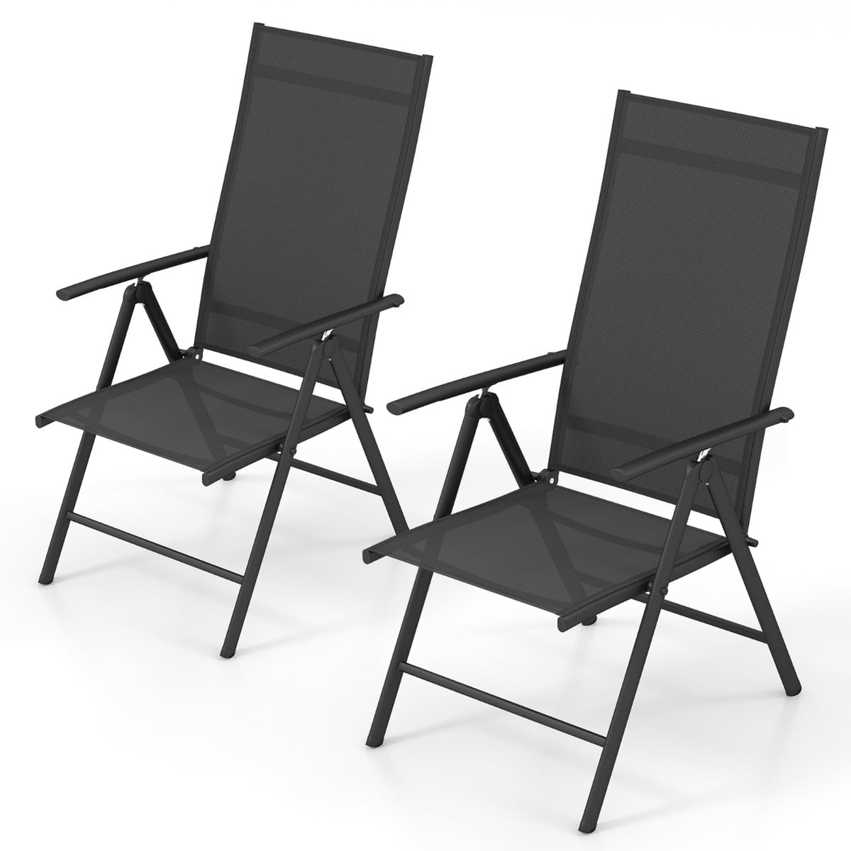 Patio Folding Dining Chairs Set of 2 with 7-Level Adjustable High Backrest-Black
