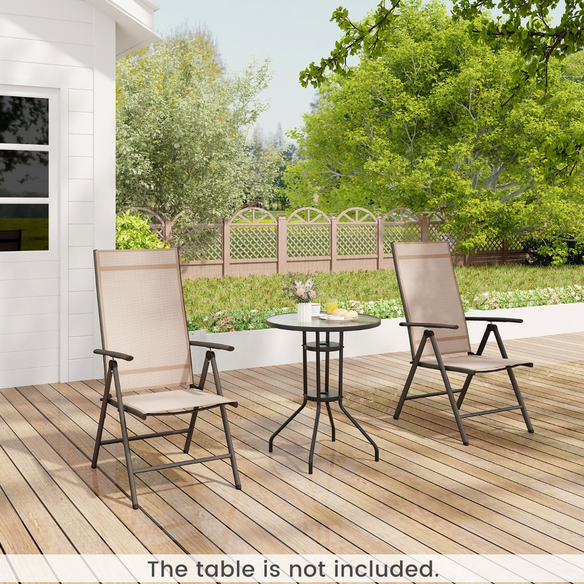 Patio Folding Dining Chairs Set of 2 with 7-Level Adjustable High Backrest-Brown