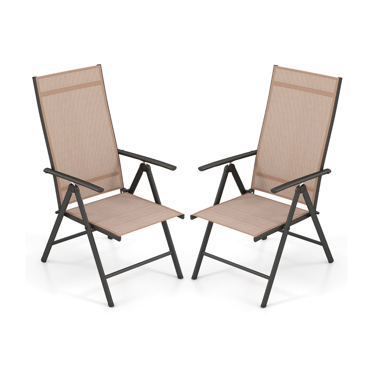 Patio Folding Dining Chairs Set of 2 with 7-Level Adjustable High Backrest-Brown