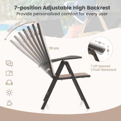 Patio Folding Dining Chairs Set of 2 with 7-Level Adjustable High Backrest-Brown