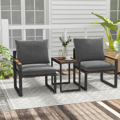 3 Pieces Patio Furniture Set with Soft Cushions for Backyard, Poolside, Porch, Balcony-Grey