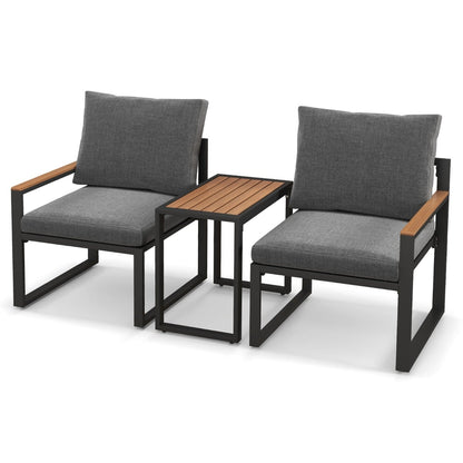3 Pieces Patio Furniture Set with Soft Cushions for Backyard, Poolside, Porch, Balcony-Grey
