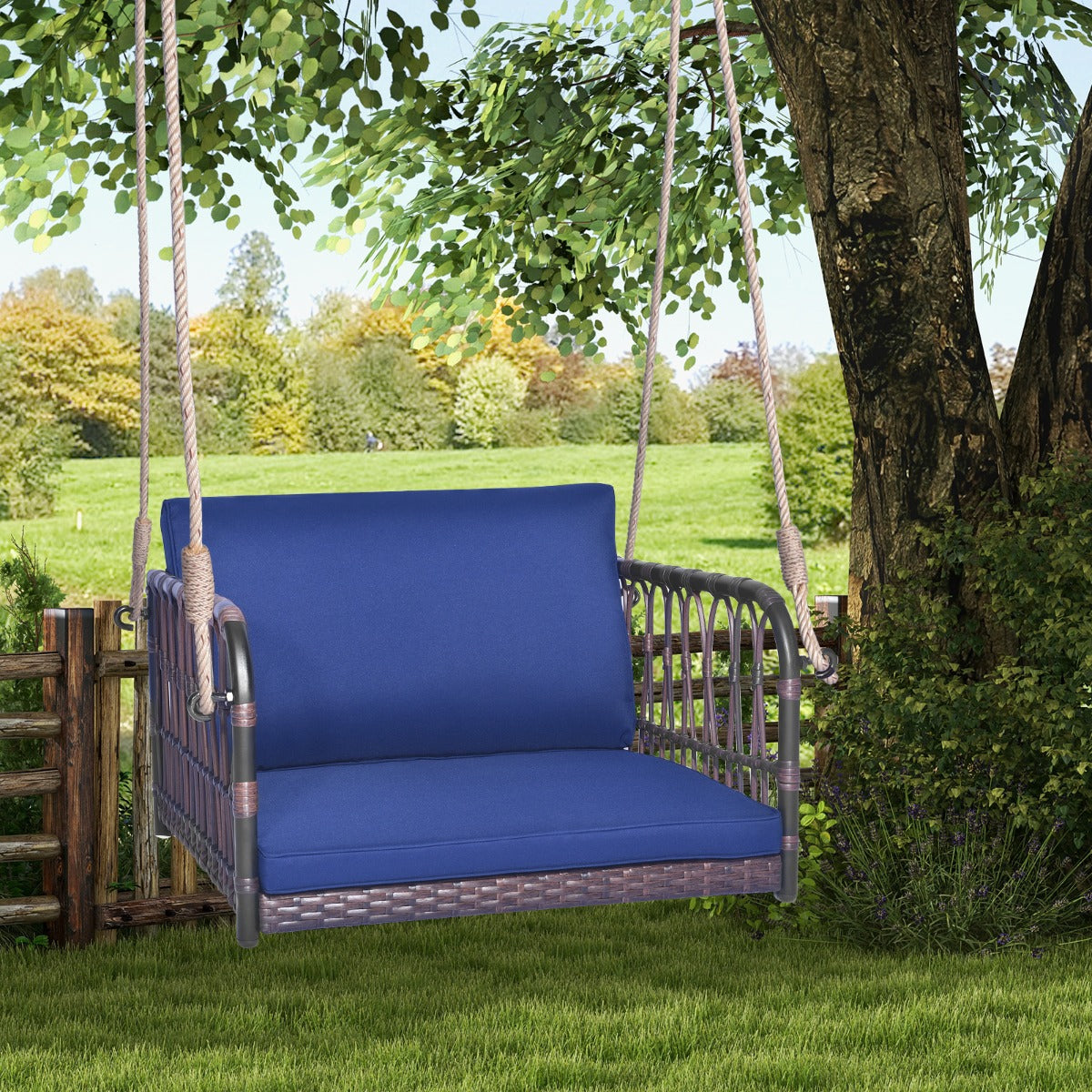 Patio Porch Swing Chair with Back and Seat Cushion for Patio Balcony Backyard-Navy