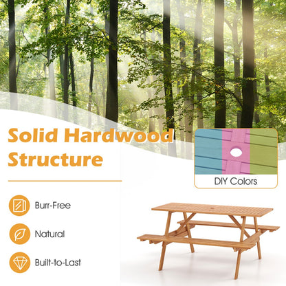 Patio Rectangle Picnic Table with 2 Built-in Benches for Backyard Garden Deck