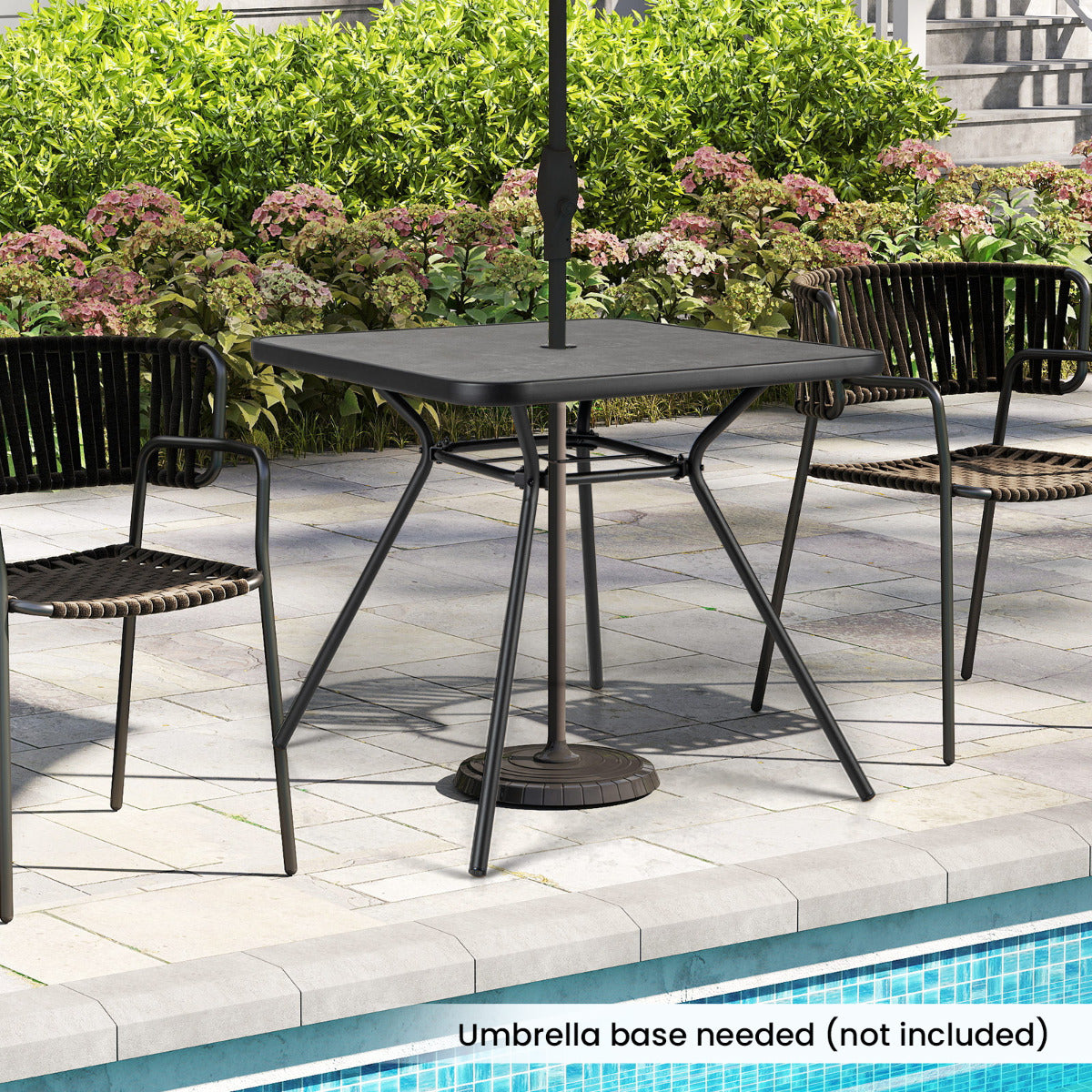 Patio Square Outdoor Dining Table with Umbrella Hole and Lid