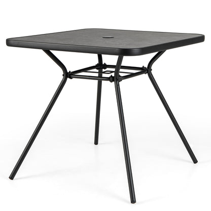 Patio Square Outdoor Dining Table with Umbrella Hole and Lid