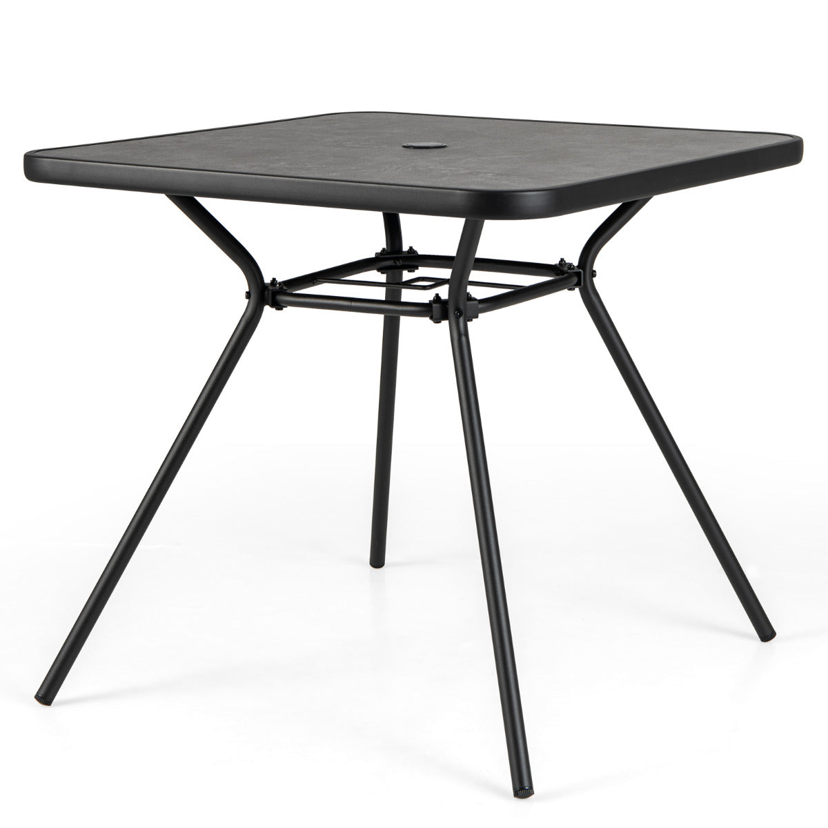Patio Square Outdoor Dining Table with Umbrella Hole and Lid