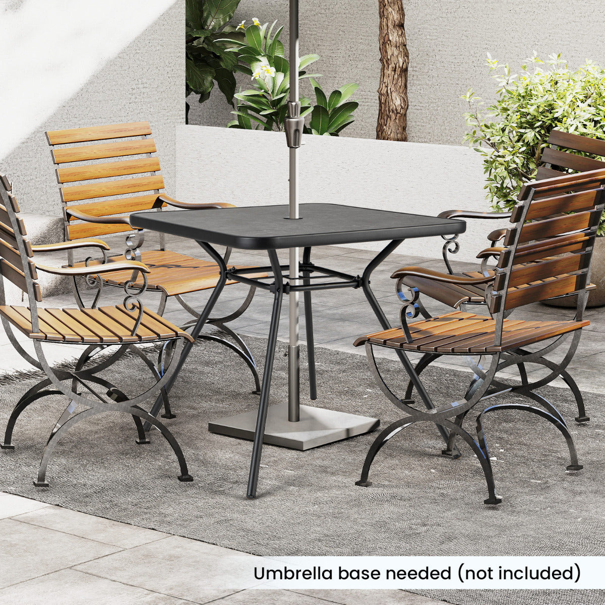 Patio Square Outdoor Dining Table with Umbrella Hole and Lid
