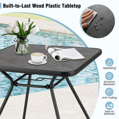 Patio Square Outdoor Dining Table with Umbrella Hole and Lid
