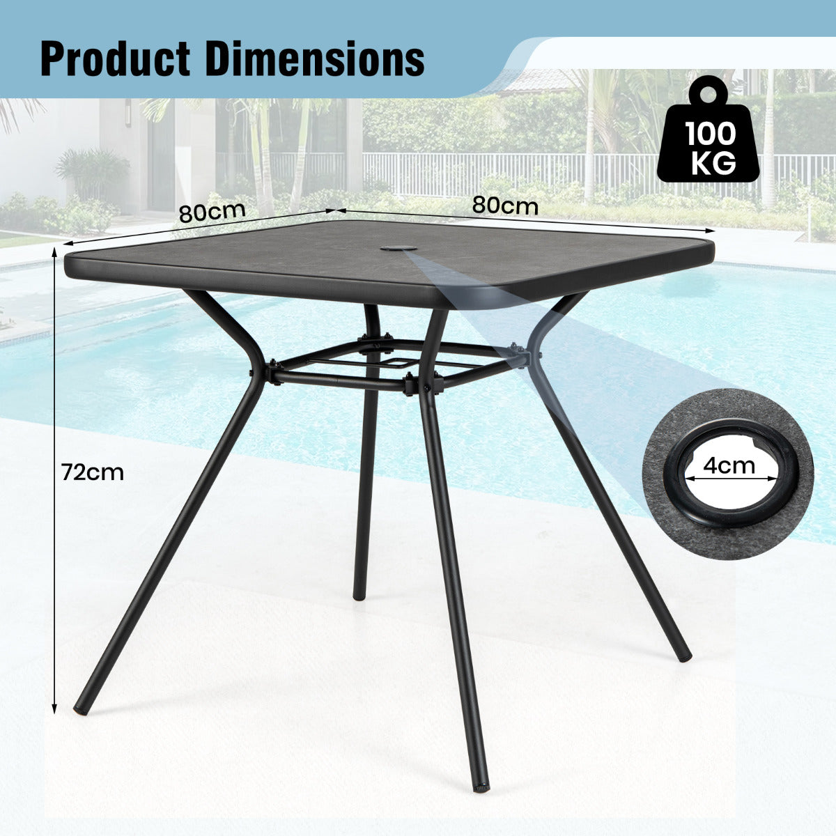 Patio Square Outdoor Dining Table with Umbrella Hole and Lid
