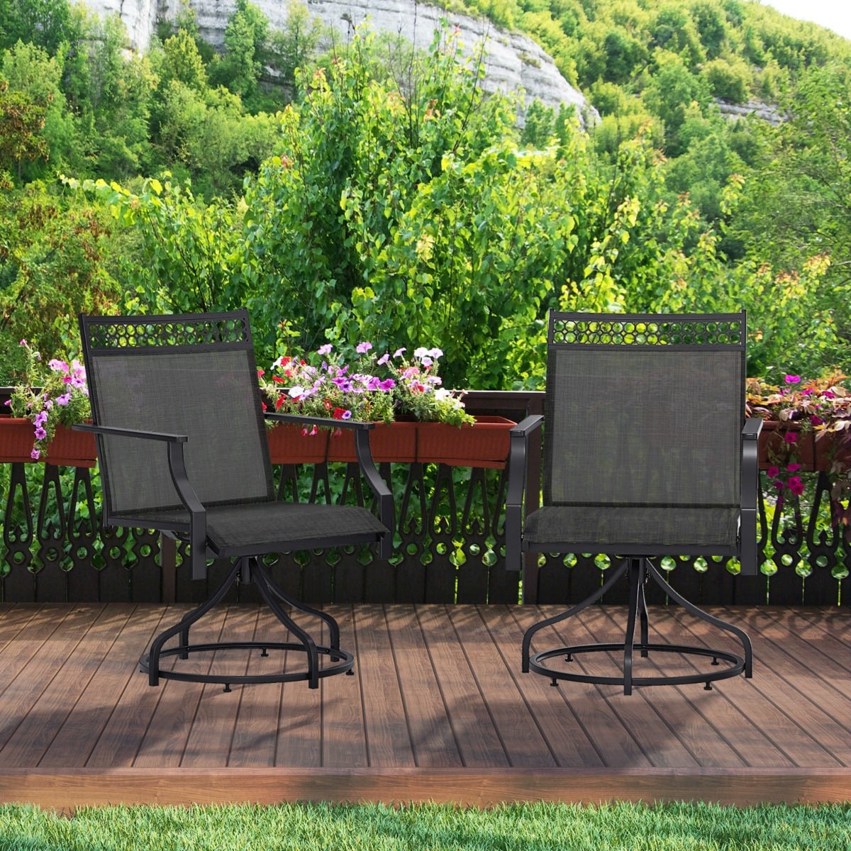 Patio Swivel Dining Chairs Set of 2 with Quick-Drying Fabric-Grey